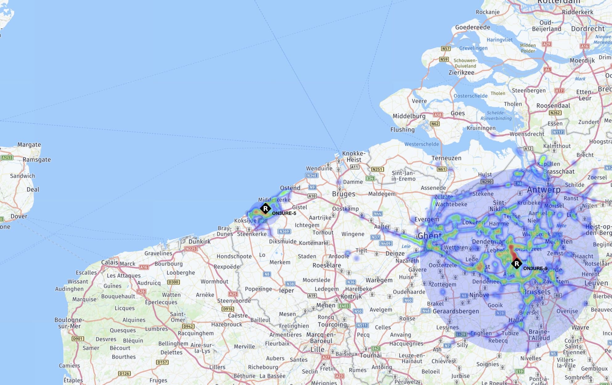 2 m APRS coverage of QTH Merchtem
