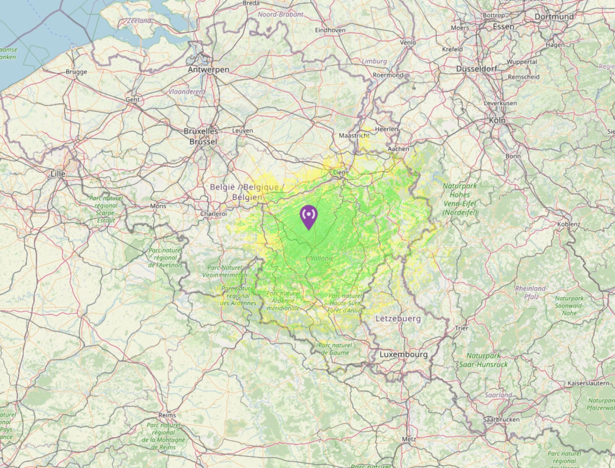 70 cm coverage of QTH Heure
