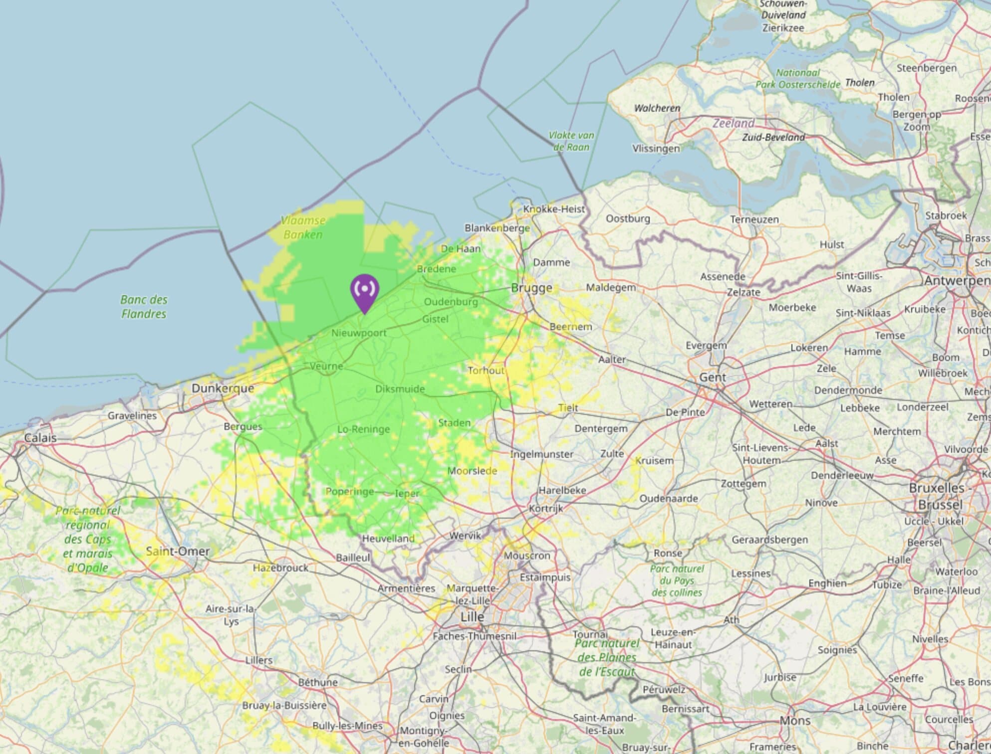 70 cm coverage of QTH Lombardsijde