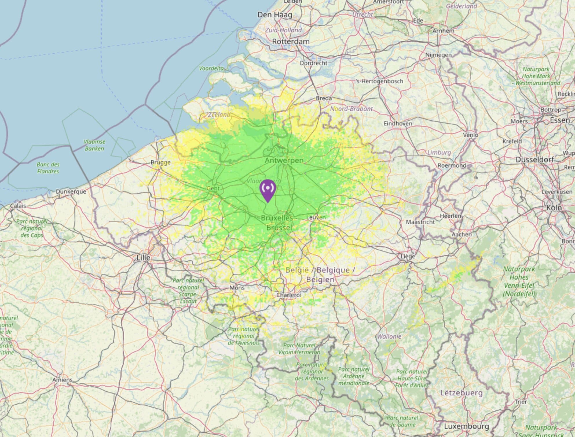 70 cm coverage of QTH Merchtem