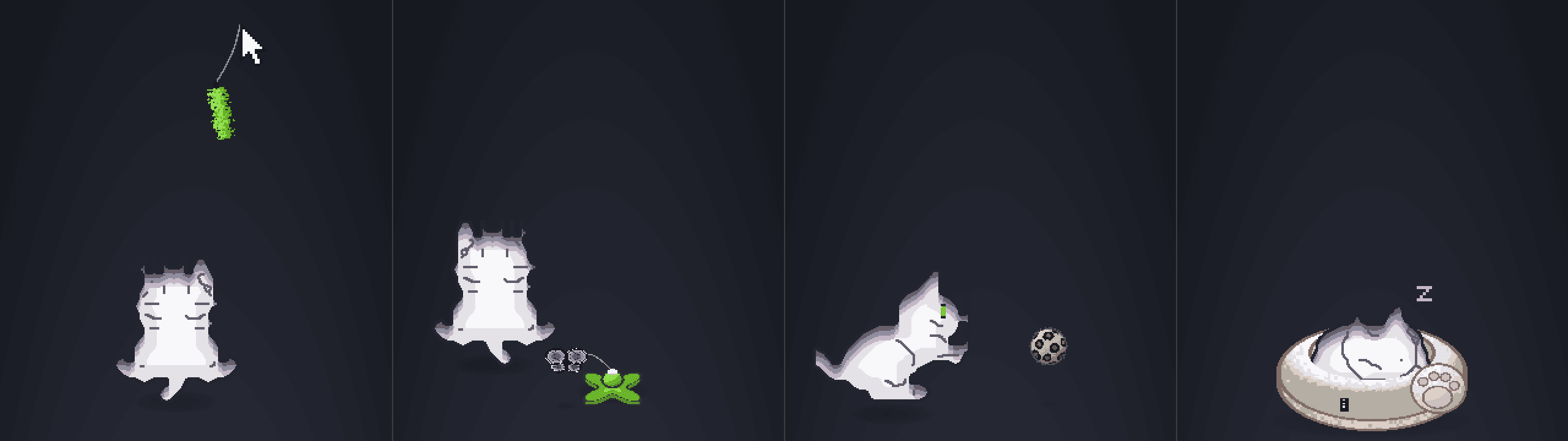 Cece the pixel-art cat on a wide desktop panel